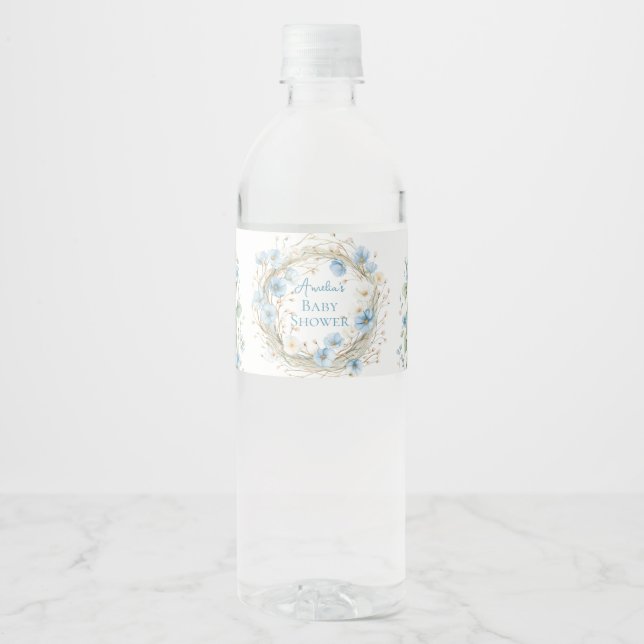 Rótulo De Garrafa De Vinho Silly Goose Fita Azul & Floral Comida e Bebida (Frente)