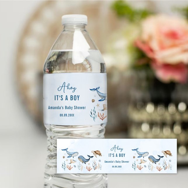 Rótulo De Garrafa De Vinho Sob o mar Ahó Um Menino Chás de Bebê (Criador carregado)