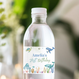 Rótulo De Garrafa De Vinho Sob o Mar de Animais do Oceano Cinto