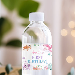 Rótulo De Garrafa De Vinho Sob o Mar de Animais do Oceano Cinto