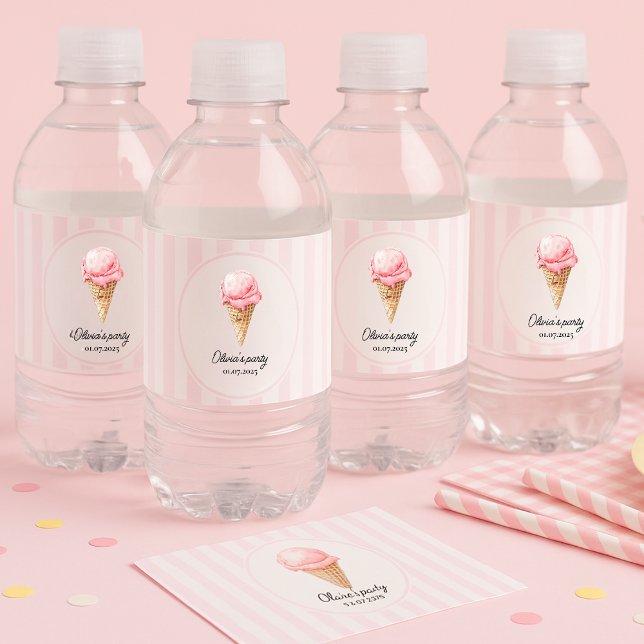 Rótulo De Garrafa De Vinho Sorvete Rosa Personalizado  (Criador carregado)