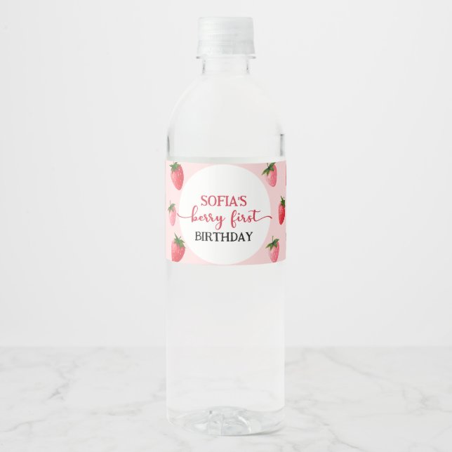 Rótulo De Garrafa De Vinho Strawberry Berry Primeiro Aniversário (Frente)