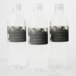 Rótulo De Garrafa De Vinho String Luz Verde Dourado Floral Negra