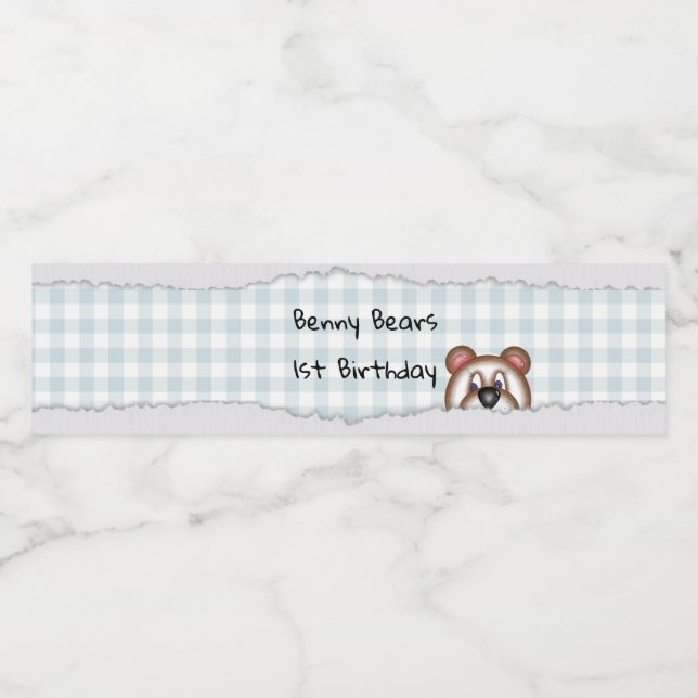 Rótulo De Garrafa De Vinho Teddy Bear Peekaboo aniversário (Rótulo Único)