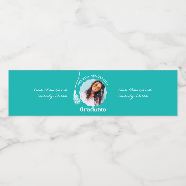 Rótulo De Garrafa De Vinho Tendy Teal Graduation Photo (Rótulo Único)