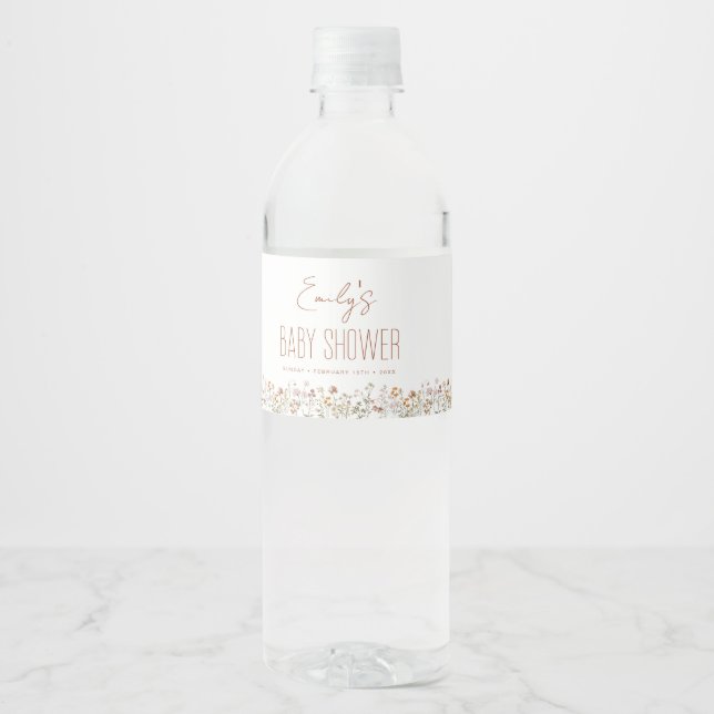Rótulo De Garrafa De Vinho Terracotta Wildflower Boho Chá de fraldas Em Sangu (Frente)