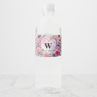Rótulo De Garrafa De Vinho Tipografia texto floral corações romântico aquarel