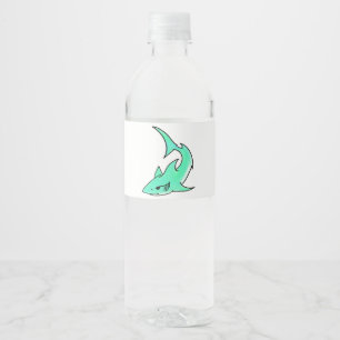 Rótulo De Garrafa De Vinho tubarão sorridente desenho animado azul verde ocea