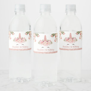 Rótulo De Garrafa De Vinho Unicórnio Dourado cor-de-rosa Sparkly/aguarela