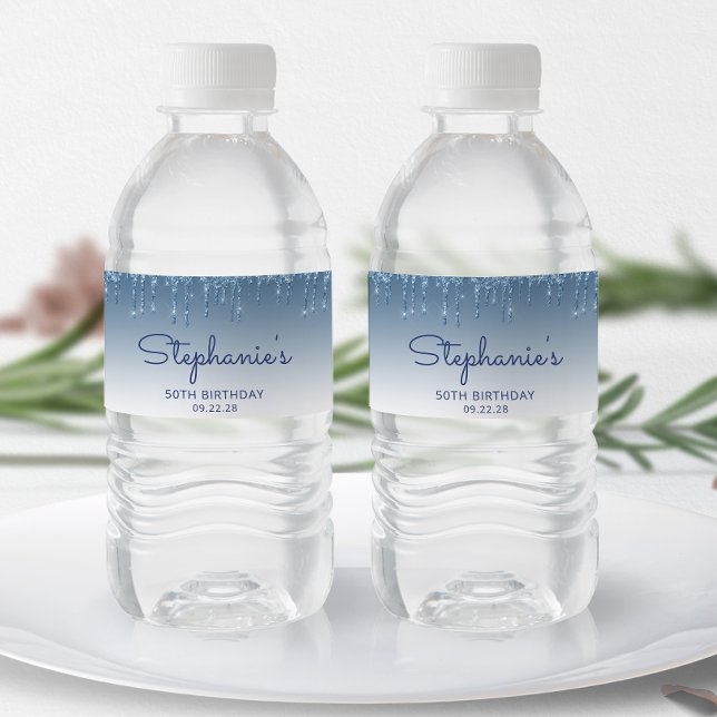 Rótulo De Garrafa De Vinho Unidade de Brilhante Azul Chic 50ª Festa de aniver (Criador carregado)