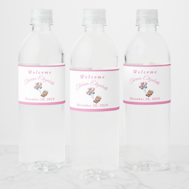Rótulo De Garrafa De Vinho Ursa Fofa & Balões Menina  (Criador carregado)