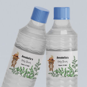 Rótulo De Garrafa De Vinho Urso Bonito no Chá de fraldas de Madeira