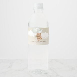 Rótulo De Garrafa De Vinho Urso de Pelúcia com Balões Bege e Branco