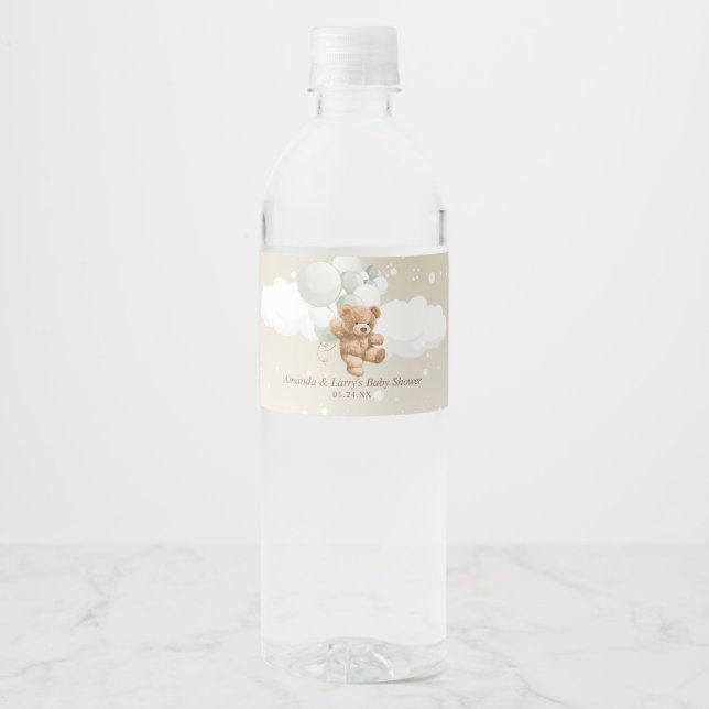 Rótulo De Garrafa De Vinho Urso de Pelúcia com Balões Bege e Branco (Frente)