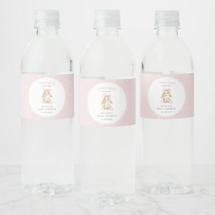 Rótulo De Garrafa De Vinho Urso de Pelúcia, Laço Rosa, Bolinhas Rosa, Chá de