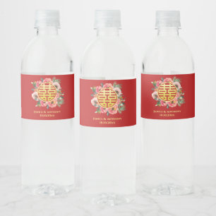 Rótulo De Garrafa De Vinho Vermelho vermelho-coroa floral do casamento chinês