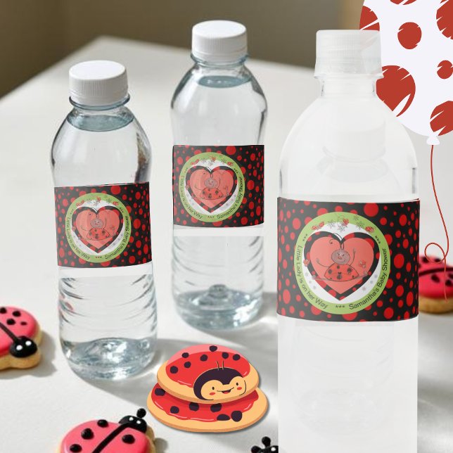 Rótulo De Garrafa De Vinho Vibrant Ladybug Polka Dot Water Bottle Label  (Vibrant Ladybug Polka Dot Water Bottle Label )