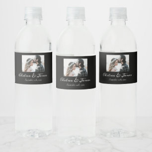 Rótulo De Garrafa De Vinho Vinho Espumante com Fotografia de Caligrafia Preto