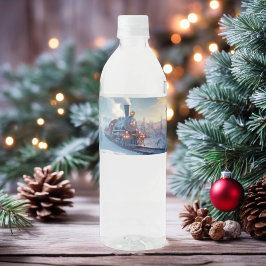 Rótulo De Garrafa De Vinho Vintage Comboio a Vapor Montanhas de inverno com n