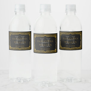 Rótulo De Garrafa De Vinho Vintage Elegante Art Deco Black Dourado Casamento