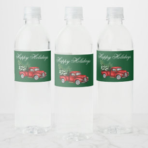 Rótulo De Garrafa De Vinho Vintage Red Truck Feliz Feriados em Água Verde