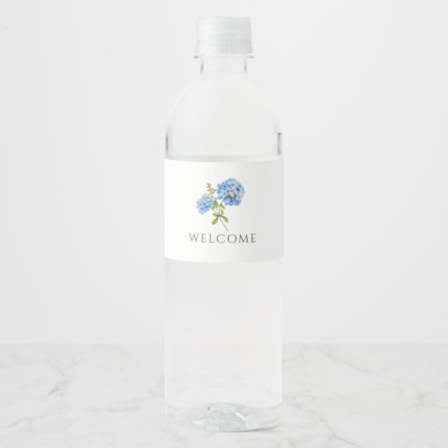 Rótulo De Garrafa De Vinho Welcome | Chic Blue Hydrangea Wedding (Frente)