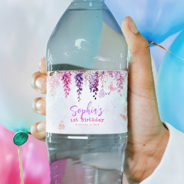 Rótulo De Garrafa De Vinho Whimsical Floral Wisteria Butterly Aniversário de 