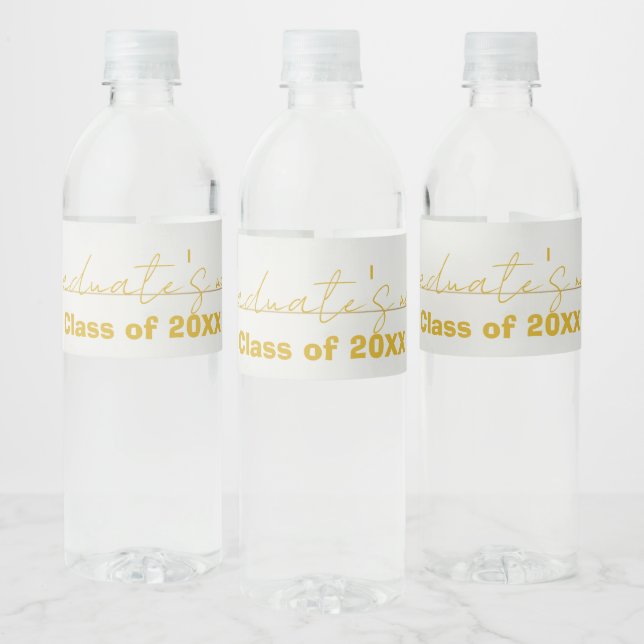 Rótulo De Garrafa De Vinho White  Gold Script Graduation Water Bottle Label  (Garrafas)