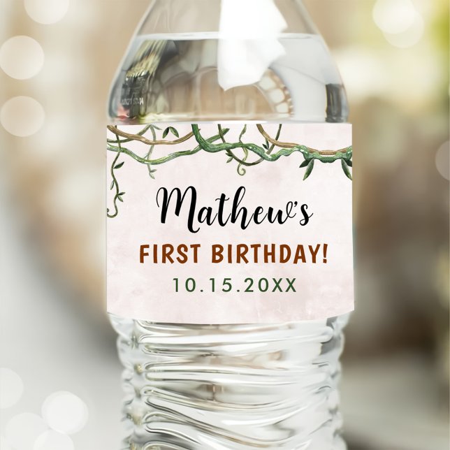 Rótulo De Garrafa De Vinho Wild One Tropical Safari Primeiro Aniversário (Criador carregado)