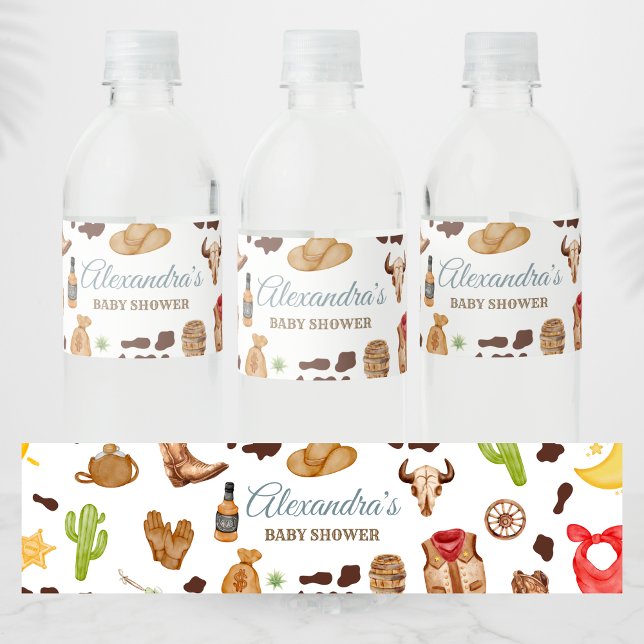 Rótulo De Garrafa De Vinho Wild West Cowboy Rodeo Baby Shower (Cowboy Western Rodeo Ranch Baby Shower Water Bottle Label)
