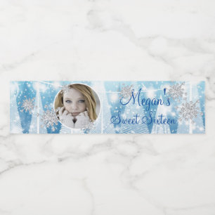 Rótulo De Garrafa De Vinho Winter Wonderland Diamond Snowflakes Lights