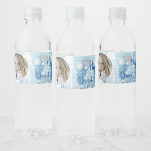 Rótulo De Garrafa De Vinho Winter Wonderland Diamond Snowflakes Luzes de cord