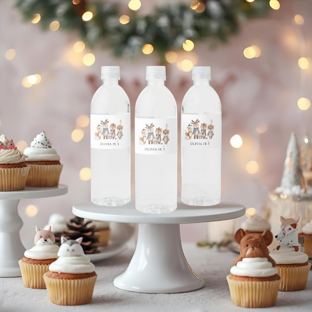 Rótulo De Garrafa De Vinho Winter Woodland Animals Birthday  (Criador carregado)