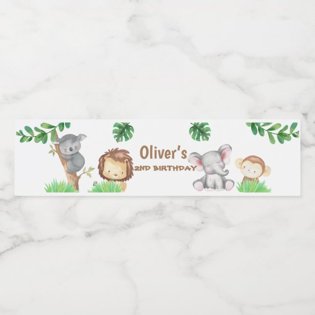 Rótulo de Garrafa para Animais da Selva Personaliz (Rótulo Único)