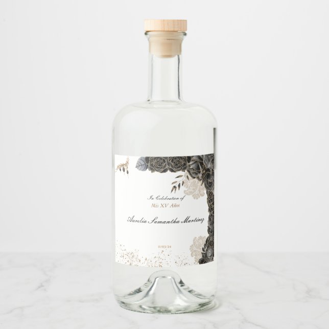 Rótulo de Liquidez Mis XV Años Preto e Dourado (Frente)