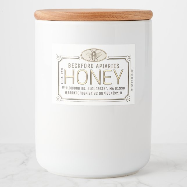 Rótulo de mel com estrutura 3D Dourada Metálica 2x (Frente)