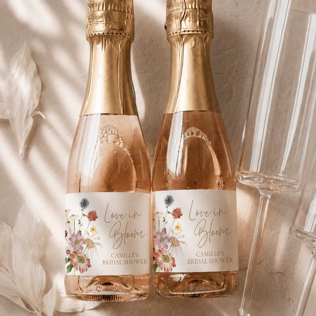 Rótulo de Mini Champanhe Amor em Flor Miniatura (Wildflower Garden Bridal Shower Mini Champagne Bottle Labels)