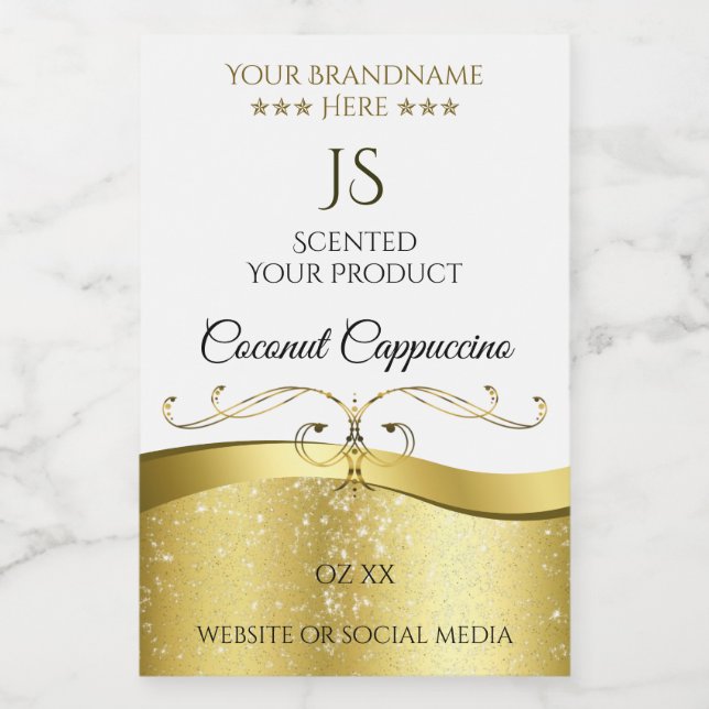 Rótulo de Monograma Branco Leve de Decoração Doura (Rótulo Único)