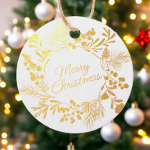 Rótulo de Natal com Coroa de Folha de Ouro – Prese