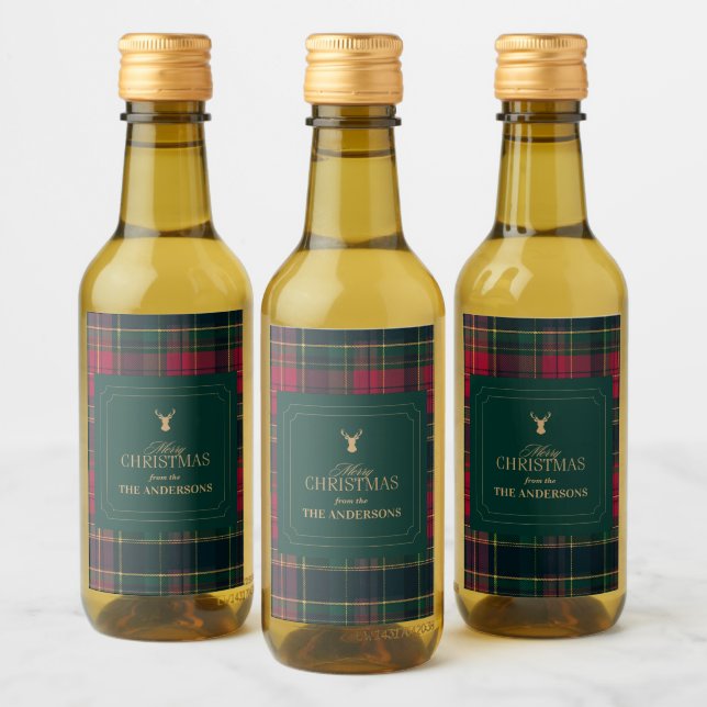 Rótulo de Natal Personalizado Xadrez Tartan Festa (Garrafas)