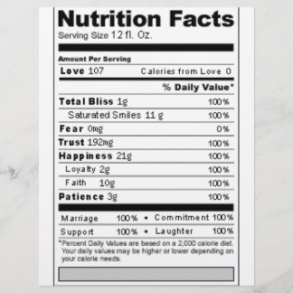 Rótulo de Nutrição Engraçado de Casamento ou Anive