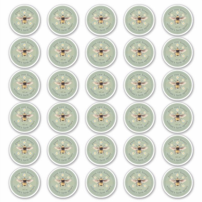 Rótulo de Pote de Mel Abelha Mel Apiário Adesivos  (Frente)