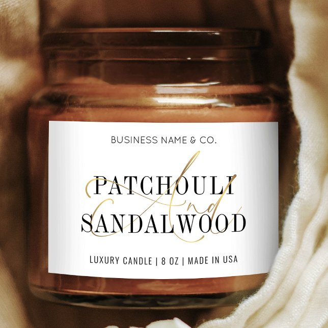 Rótulo de Produto de Jar de Vela Moderna Dourada e (Modern white and gold business packaging labels, in white and gold)