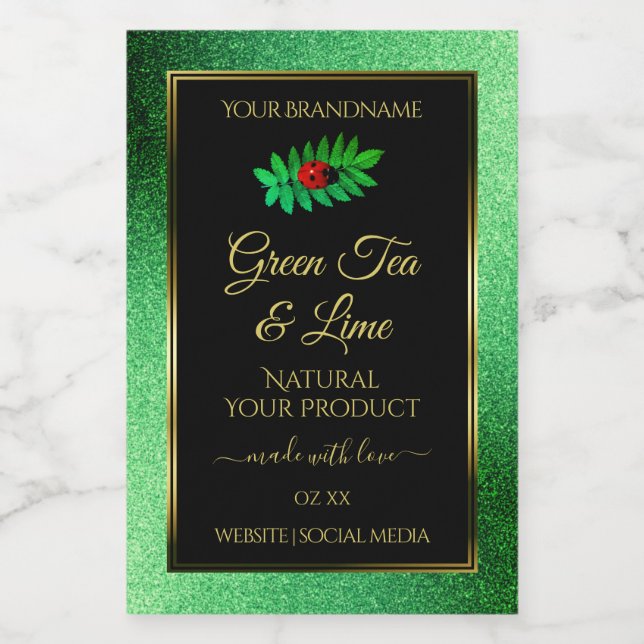 Rótulo de Produto Preto, Largura Metálica Verde (Rótulo Único)