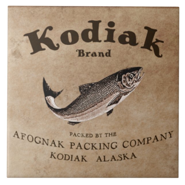Rótulo de Salmão Vintage Kodiak (Frente)