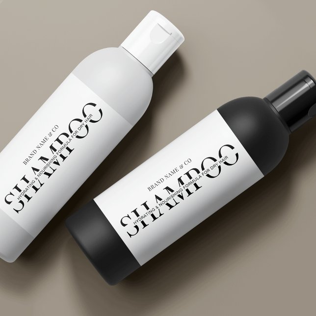 Rótulo de Shampoo de Garrafa de Skincare com 8 OZ  (Fully editable minimalist black and white cosmo bottles packaging stickers)