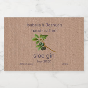 Rótulo de Sloe Gin em papel colorido Kraft