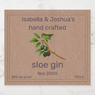 Rótulo de Sloe Gin em papel colorido Kraft