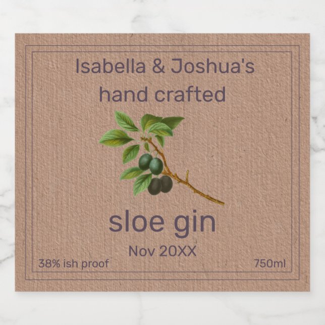 Rótulo de Sloe Gin em papel colorido Kraft (Rótulo Único)