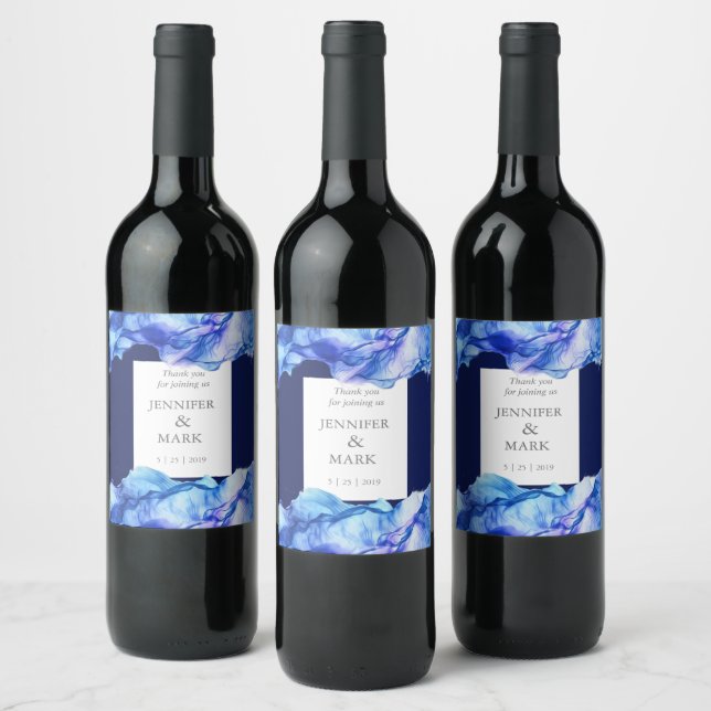 Rótulo de Vinho abstrato da Seda Azul de Casamento (Garrafas)